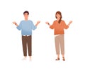 Man and woman meditating trying to keep equanimity and calmness vector flat illustration. Calm male and female