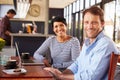 Man and woman meeting over coffee in a restaurant Royalty Free Stock Photo