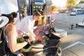 Man And Woman Motorcyclists Motorcycle On Station Couple Pertol Bike Royalty Free Stock Photo