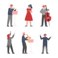 Man and Woman Musician Character Playing Musical Instrument and Conducting Orchestra Vector Set Royalty Free Stock Photo