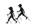 Man and woman nordic walking