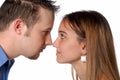 Man and woman nose to nose discussing business Royalty Free Stock Photo