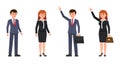 Man and woman office clerks cartoon characters. Vector illustration of coworkers with waving hands.