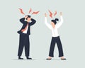 Man and woman office workers characters quarreling. Vector flat cartoon illustration. Conflict between coworkers. Tensed Royalty Free Stock Photo