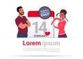 Man And Woman Over Calendar Day With 14 February Day Happy Valentines Holiday Template Banner