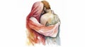 A man and a woman passionately embracing each other, watercolor, isolated on white, Generative AI