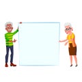 Man And Woman Pensioner Hold Blank Banner Vector