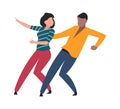 Man and woman performing dance. Cartoon couple dancing together. Choreographic lesson. People in club or music festival Royalty Free Stock Photo