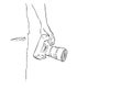 Man or Woman Photographer holding dlsr, tele lens attatched, simple vector manual hand draw sketch, isolated on white