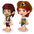 Man and woman in pirate clothes, cartoon people Royalty Free Stock Photo