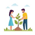 Man And Woman Planting Green Sprout