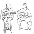 man and woman playing acoustic guitar illustration vector hand drawn isolated on white background Royalty Free Stock Photo