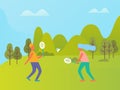 People Playing Badminton Outdoor, Nature Vector Royalty Free Stock Photo