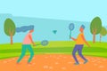 Man and Woman Playing Badminton Outdoors, Summer Royalty Free Stock Photo