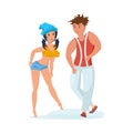 Man and woman, popular dances with rhythmic movements and music.