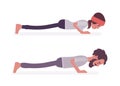 Man, woman practicing yoga, Push ups or press ups pose