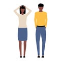 Man and woman problem. Emotional african people vector illustration.