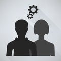 Man and woman process icon stylized with long shadow effect vector design.