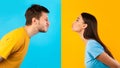Man and woman reaching to each other trying to kiss Royalty Free Stock Photo