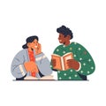 Man and woman read book together or discuss books