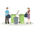 Man and woman recycle their garbage