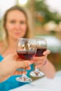 Man and woman with red wine. Royalty Free Stock Photo