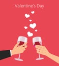 Man and woman with red wine glasses. Valentine`s day concept Royalty Free Stock Photo