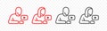 Man, woman and red YouTube play button vector icons. Outline person and YouTube video and music icon