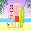 Man and Woman Relaxing On The Beach. Vector Couple Characters.