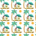 Couple relaxing by seaside, people under umbrella seamless pattern Royalty Free Stock Photo