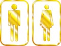 Man and Woman restroom golden signs. Vector Royalty Free Stock Photo