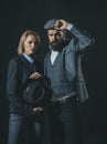 Man and woman in retro suit and hat Royalty Free Stock Photo
