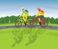 Man and Woman Ride on Bicycle on a Country Road. Royalty Free Stock Photo