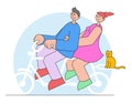 Man and woman rides on tandem bicycle