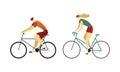 Man and Woman Riding Bicycle Enjoying Vacation or Weekend Activity Vector Set Royalty Free Stock Photo