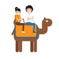 Man and woman riding camel, illustration. Royalty Free Stock Photo