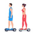 Man and Woman riding Electric hoverboards