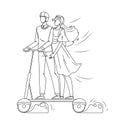 Man And Woman Riding Electrical Scooter Vector