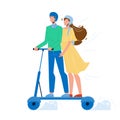 Man And Woman Riding Electrical Scooter Vector