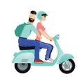A man and a woman riding a scooter