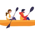 man and woman rowing a boat