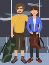 Man and woman with rucksacks at airport