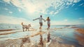 Man and Woman Running on Beach With Dog Royalty Free Stock Photo