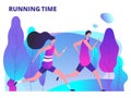 Man and woman running in park. Fitness workout and healthy body life style vector illustration Royalty Free Stock Photo