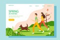 Man and woman running in the Park. Landing page template. Vector illustration.