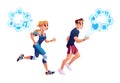 Man woman running with smart watch health tracker