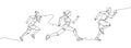 Man and woman running, sprinter set one line art. Continuous line drawing sports, fitness, physical education, athletics