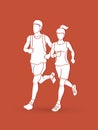 Man and woman running together, marathon runner