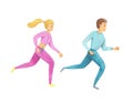 Man and woman Running. watercolor isolated illustration. boy and girl Jogging