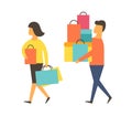 Man and woman on sale. Shopping vector people.